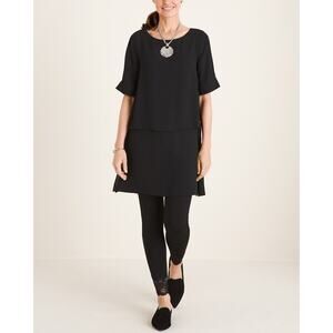 New Chico's Womens Size 0 Layered Tunic Top Blouse Black Crew Neck 3/4 Sleeves